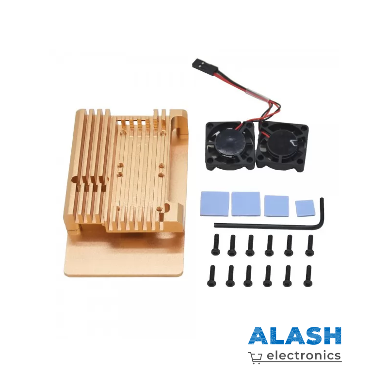 Алюминиевый корпус для Raspberry Pi 4 с двумя кулерами (алюминий / золотой)