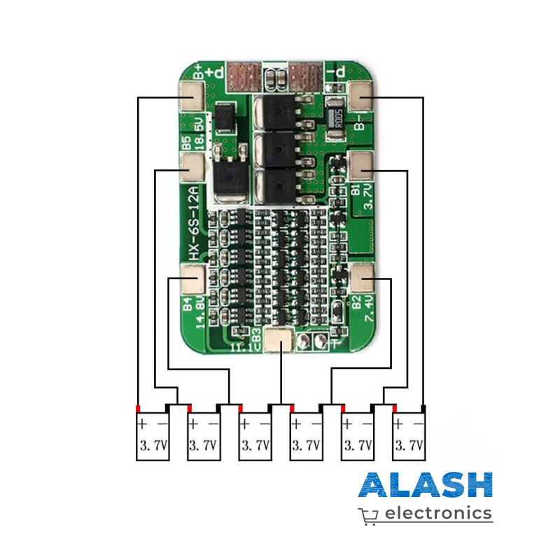 BMS плата контроля 6S аккумуляторов 18650, 15 А