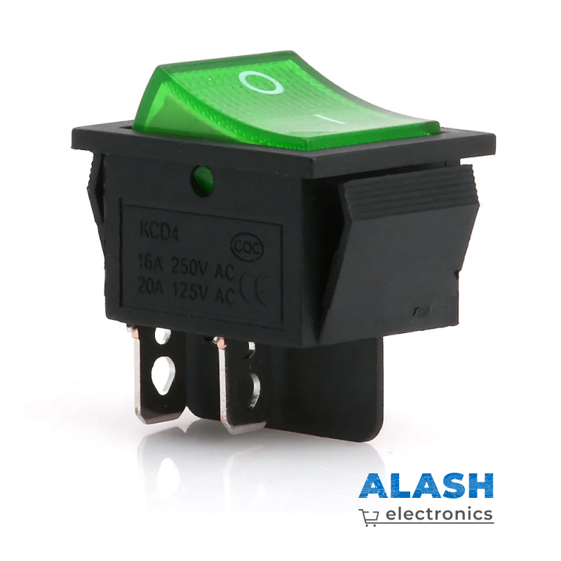 KCD4 Переключатель зеленый ON-OFF (16A 250VAC) 4P