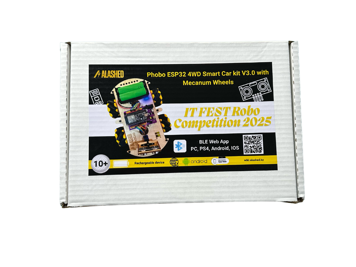 Набор для сборки колесного робота машинки Alashed Phobo ESP32 4WD BT Smart Car kit V3.0 Mecanum wheels