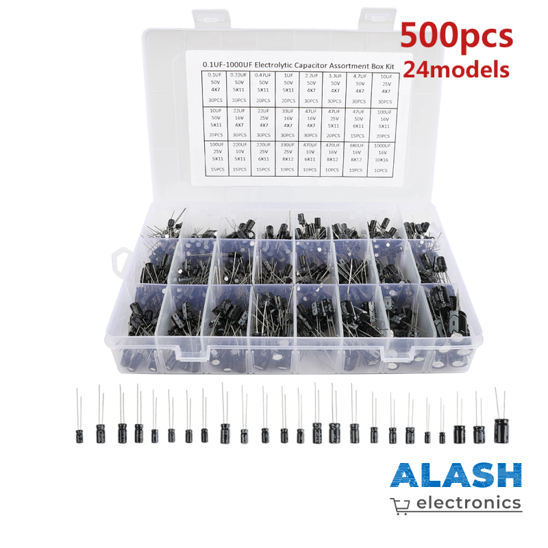 Набор электролитических конденсаторов 0.1–1000 µF, 500 шт (24 номинала) — комплект для Arduino, электроники и ремонта