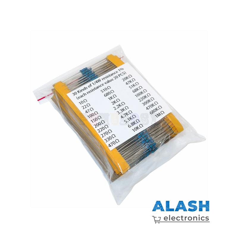 Набор резисторов 1/4W (0.25W) – 600 шт, 1% точность, 30 номиналов (10Ω–1MΩ) – Ассортимент для Arduino, DIY, схемотехники