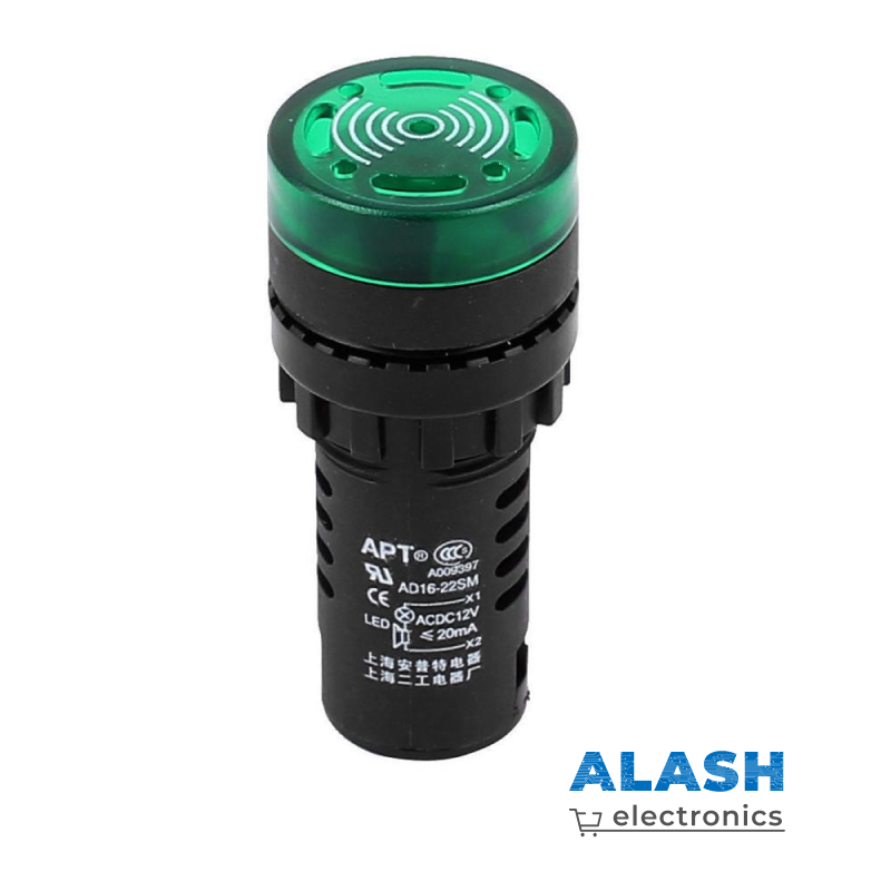 Светозвуковой индикатор AD16-22SM, 12 В, зеленый