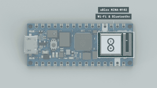 Модуль Wi-Fi / Bluetooth® u-blox NINA-W102 на плате Nano RP2040 Connect.