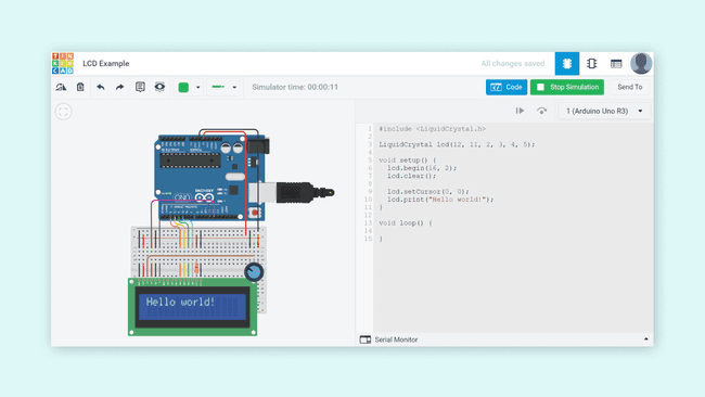 Симуляция схемы в Tinkercad Circuits.