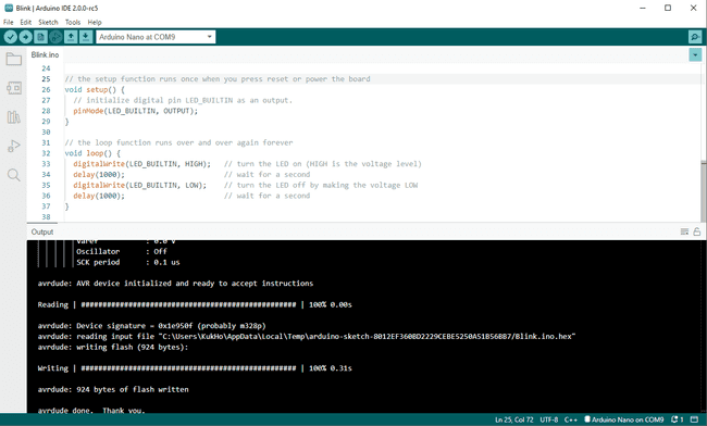 Измерение Flash-памяти в плате Arduino® на базе AVR