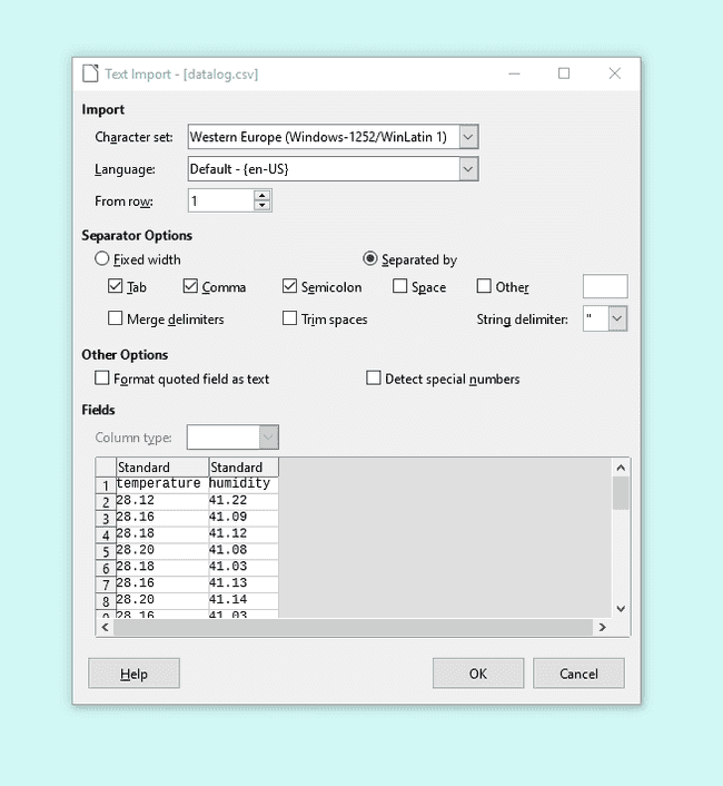 LibreOffice, инструмент импорта CSV
