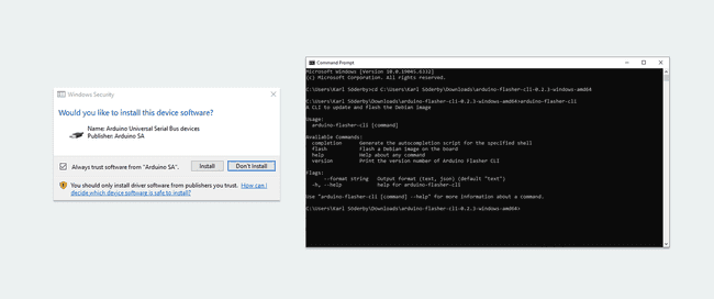 Вывод при тестировании инструмента (Windows)