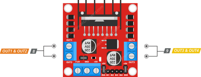 Подключение модуля драйвера двигателя L298N к Arduino