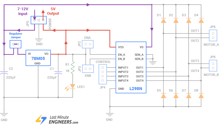 Подключение модуля драйвера двигателя L298N к Arduino
