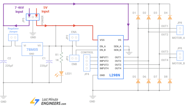 Подключение модуля драйвера двигателя L298N к Arduino