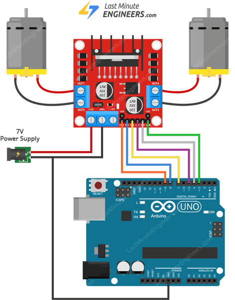 Подключение модуля драйвера двигателя L298N к Arduino