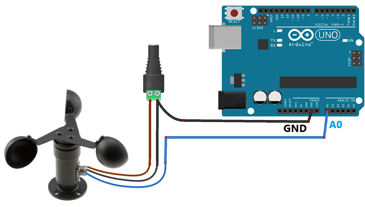 Схема подключения Arduino с ветровым датчиком — анемометром
