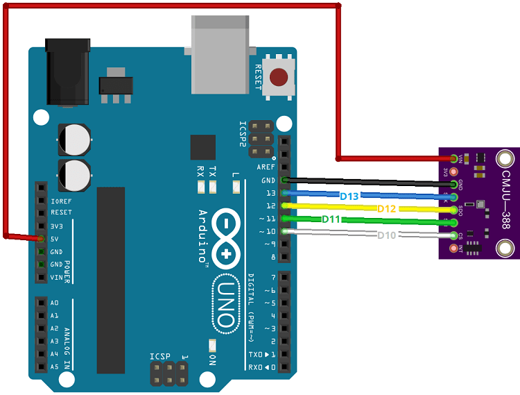 Схема подключения Arduino с BMP388 через SPI — альтиметр, датчик давления