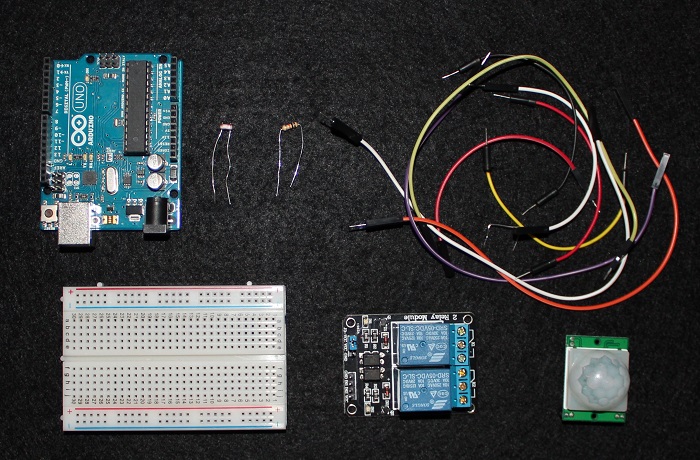 Компоненты для проекта ночного охранного светильника на Arduino