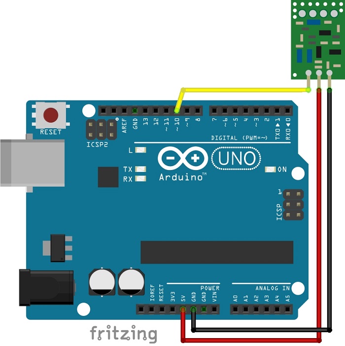 Схема подключения передатчика 433 МГц к Arduino