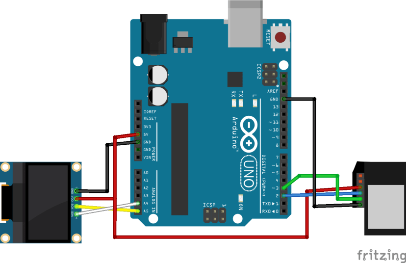 Схема подключения датчика отпечатков пальцев и OLED-дисплея к Arduino
