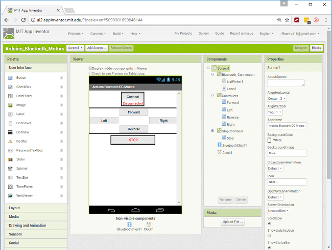 Начало работы с MIT App Inventor 2 и Arduino