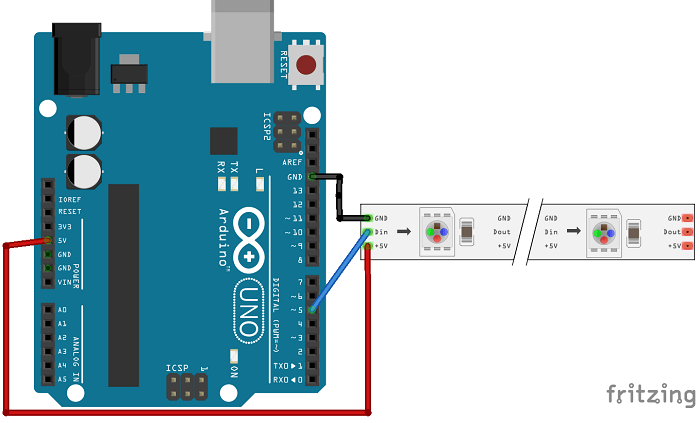 Схема подключения WS2812B к Arduino