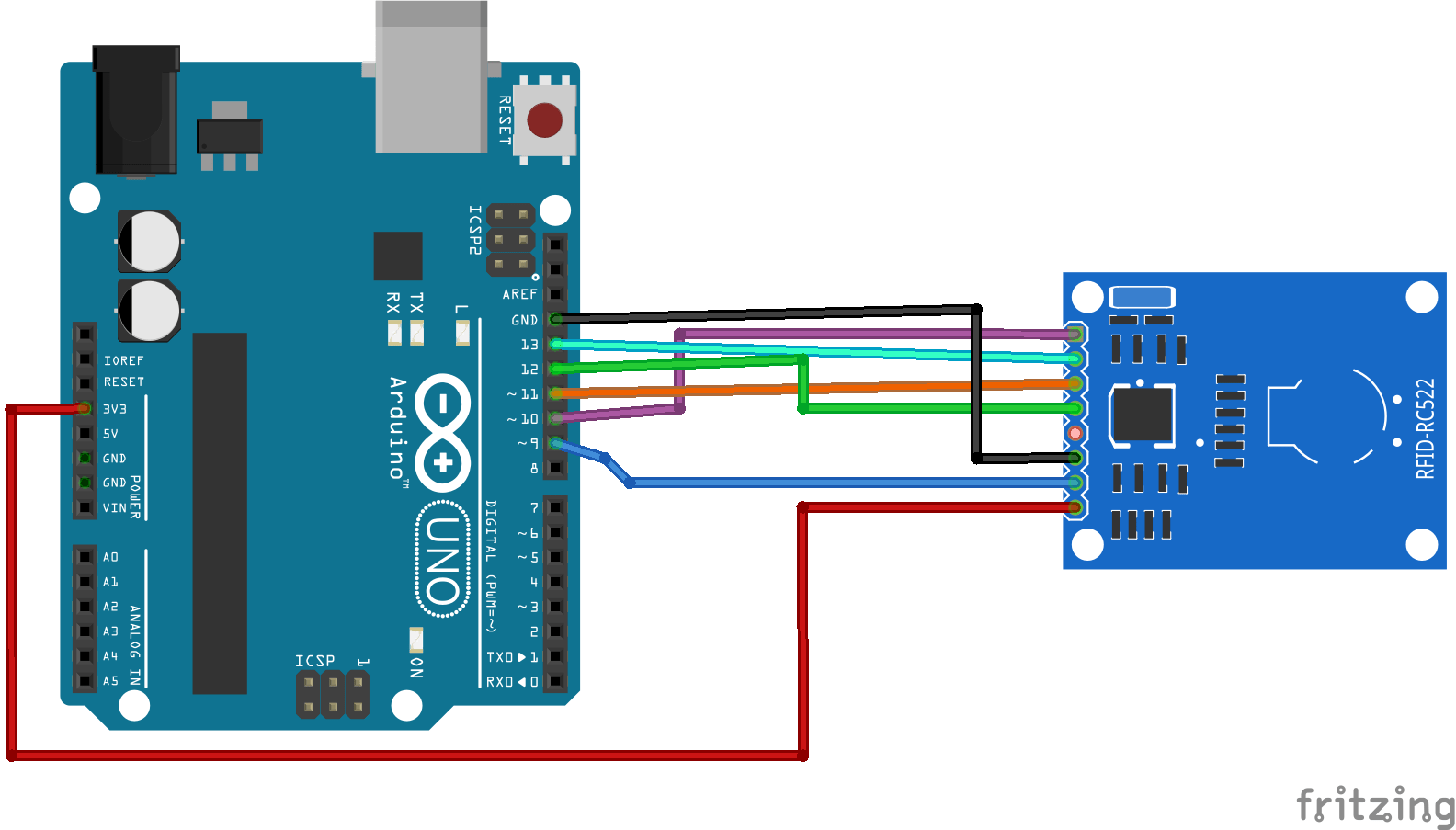 Схема подключения RFID-считывателя MFRC522 к Arduino