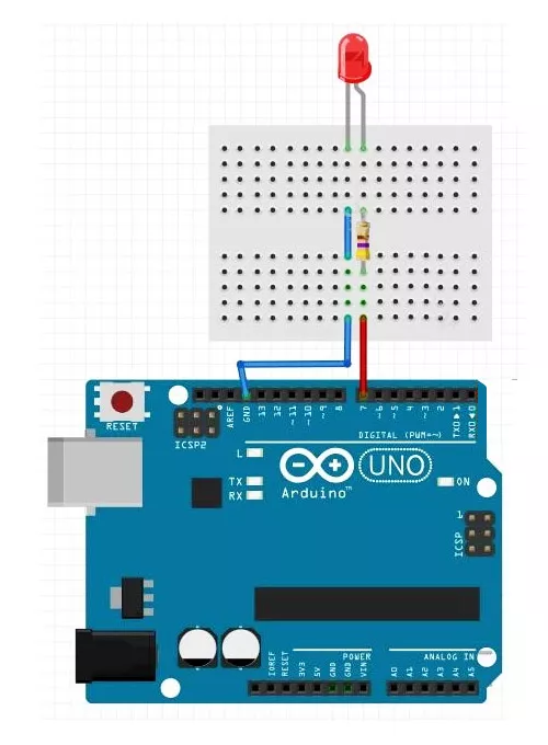 Подключение светодиода к Arduino на макетной плате