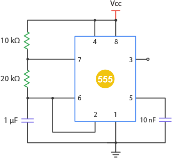 Пример астабильной схемы на таймере 555
