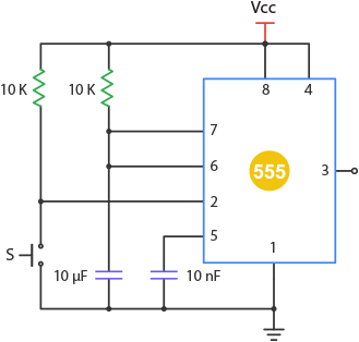 Пример моностабильной схемы на таймере 555