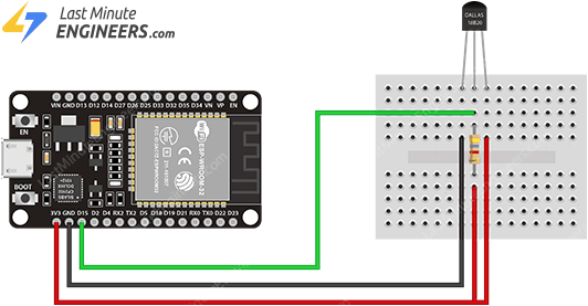 Схема подключения ESP32 и DS18B20