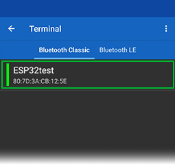 Выберите ESP32test из списка сопряжённых устройств