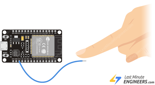 Подключение провода к ESP32 для источника пробуждения по касанию