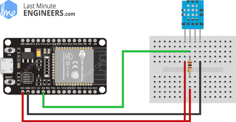 Схема подключения датчика температуры и влажности DHT11 к ESP32