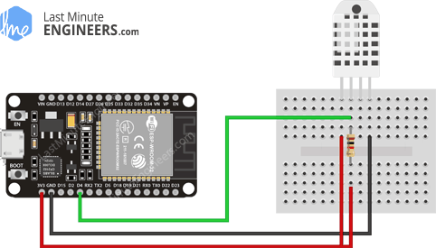 Схема подключения датчика температуры и влажности DHT22 к ESP32