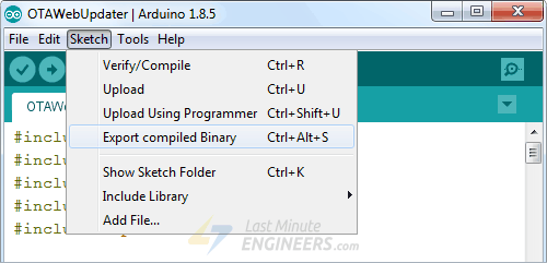 Экспорт скомпилированного двоичного файла программы в Arduino IDE