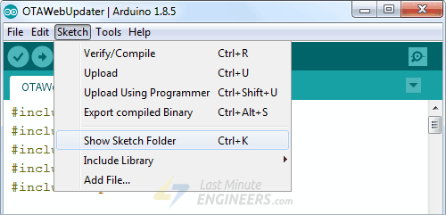 Открытие папки скетча из Arduino IDE