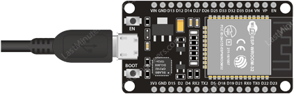 ESP32 подключён к компьютеру с помощью USB-кабеля