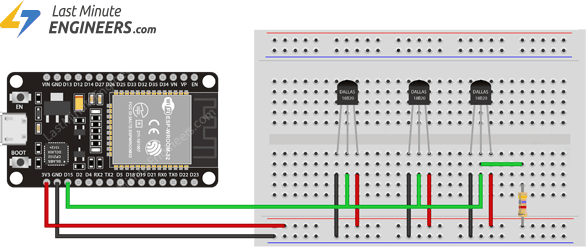 Подключение нескольких датчиков температуры DS18B20 к ESP32