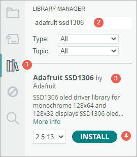 Установка библиотеки Adafruit SSD1306 для монохромного OLED дисплея
