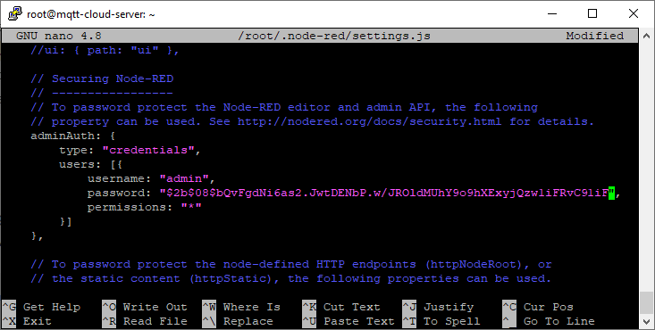 Включение парольной защиты Node-RED