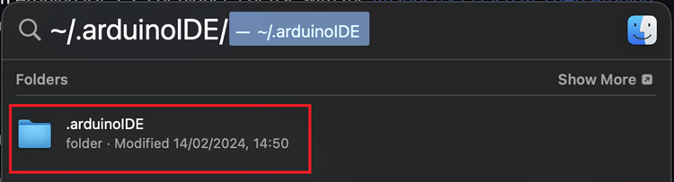 В Finder введите ~/.arduinoIDE/ и откройте эту директорию