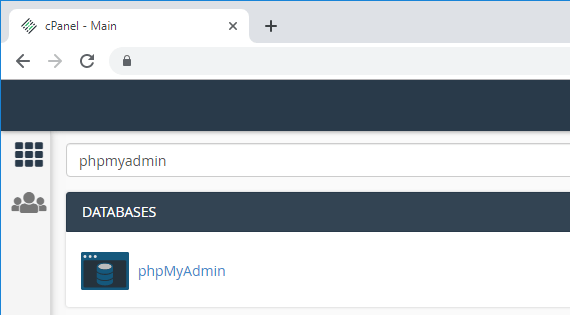 Открытие phpMyAdmin в CPanel ESP32 ESP8266