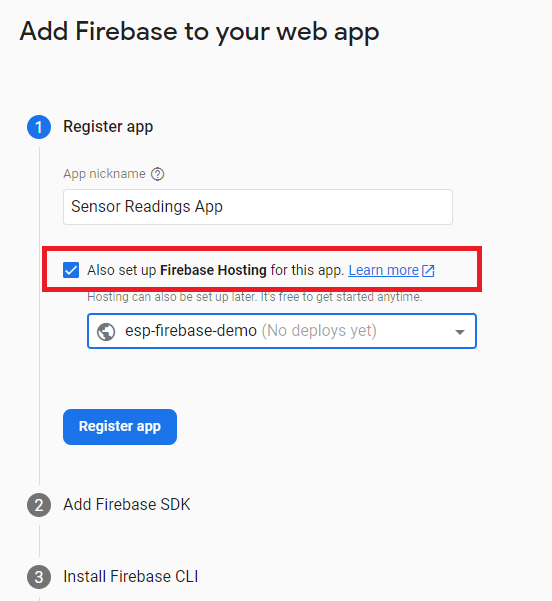Firebase добавление веб-приложения в проект Hosting