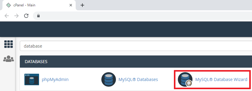 Выбор MySQL Database Wizard в cPanel