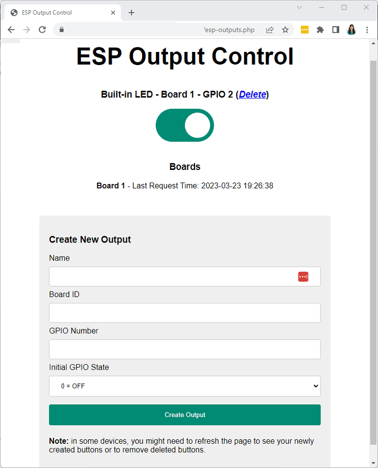 Панель управления ESP32 ESP8266 с кнопкой по умолчанию