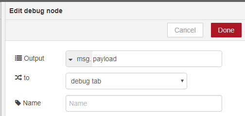 Настройка узла debug в Node-RED