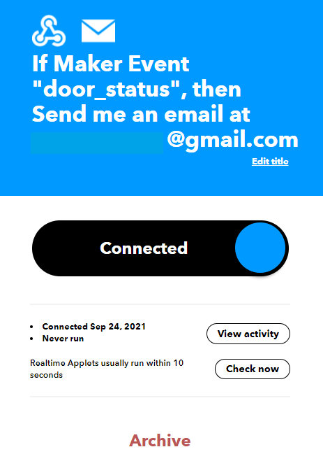 IFTTT Создание апплета - подключено