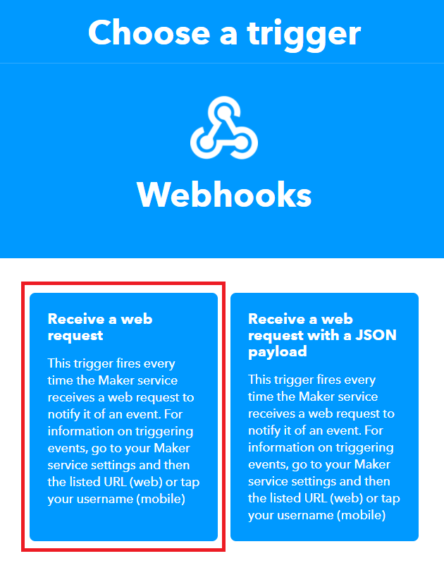 IFTTT Создание апплета - webhooks получение веб-запроса