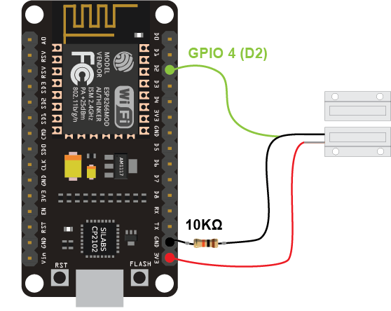 Схема подключения ESP8266 NodeMCU с герконовым переключателем