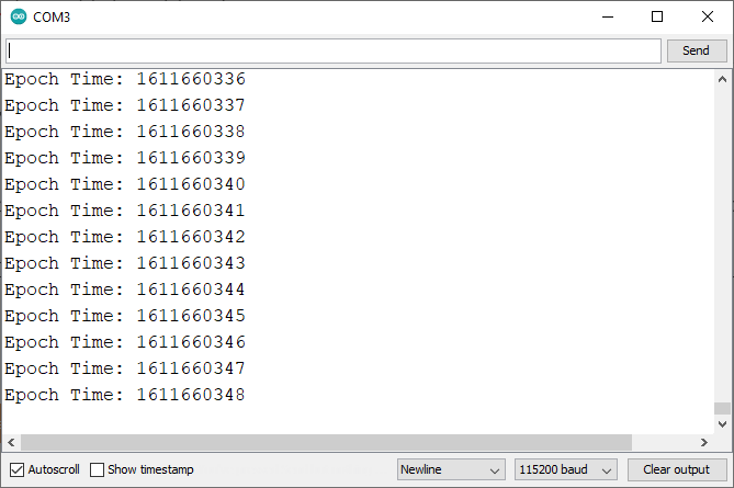ESP8266 NodeMCU получение Epoch Unix времени монитор порта