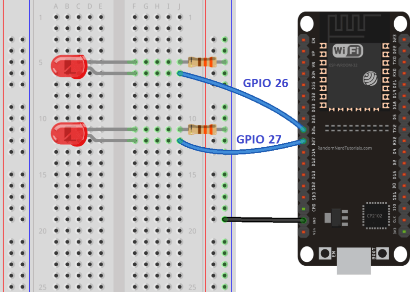 Схема подключения светодиодов к ESP32