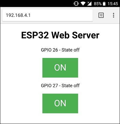 Страница веб-сервера ESP32 в режиме точки доступа